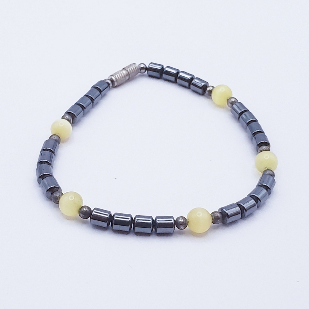 Vintage Hematite And Lemon Moon Glow Bracelet Unisex